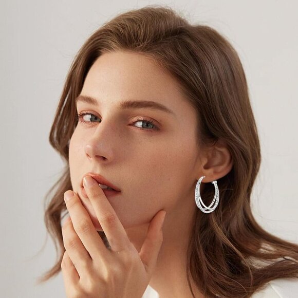 925 Sterling Silver Earrings Big Large Hoops for Women Twisted Hoop Earring